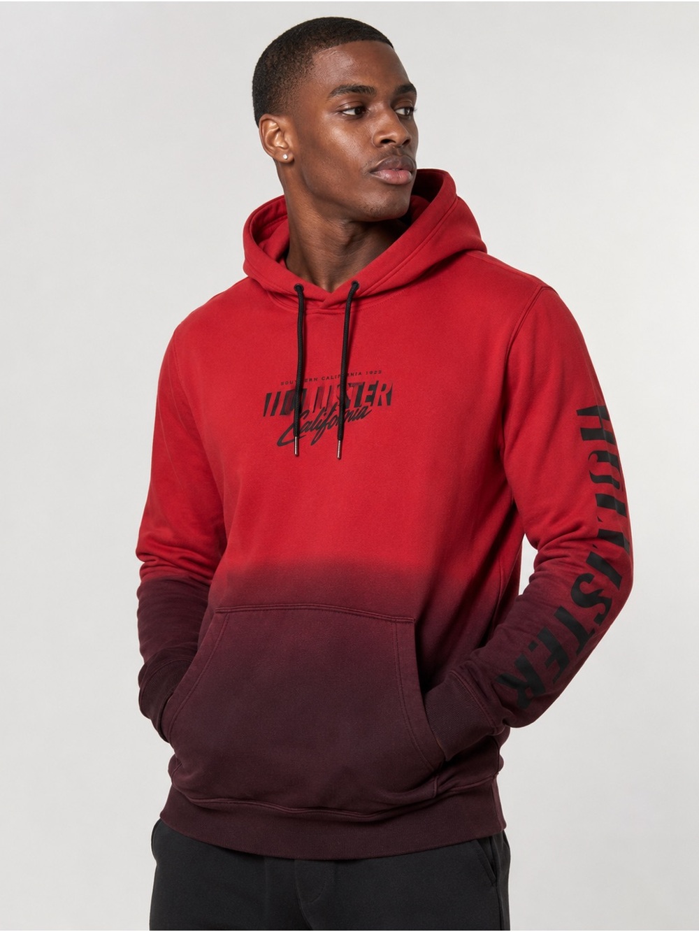 Hollister Red to Burgundy Ombre Logo Hoodie - Men's Pullover